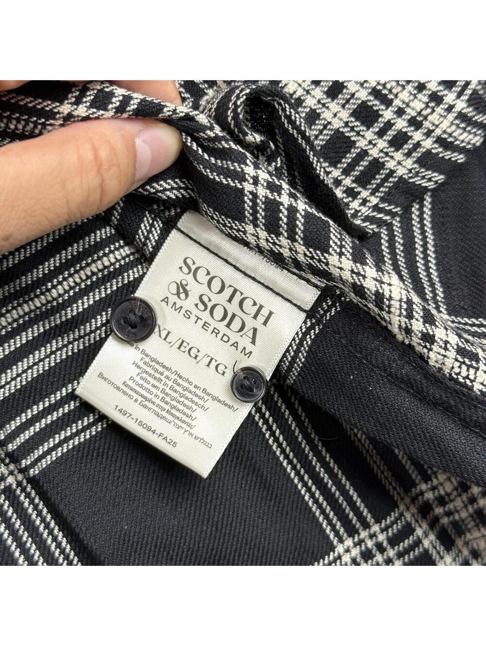 Scotch & Soda Plaid Button Up Shirt Black Beige Men XL Amsterdam Soft Preppy RLX - Picture 7 of 11